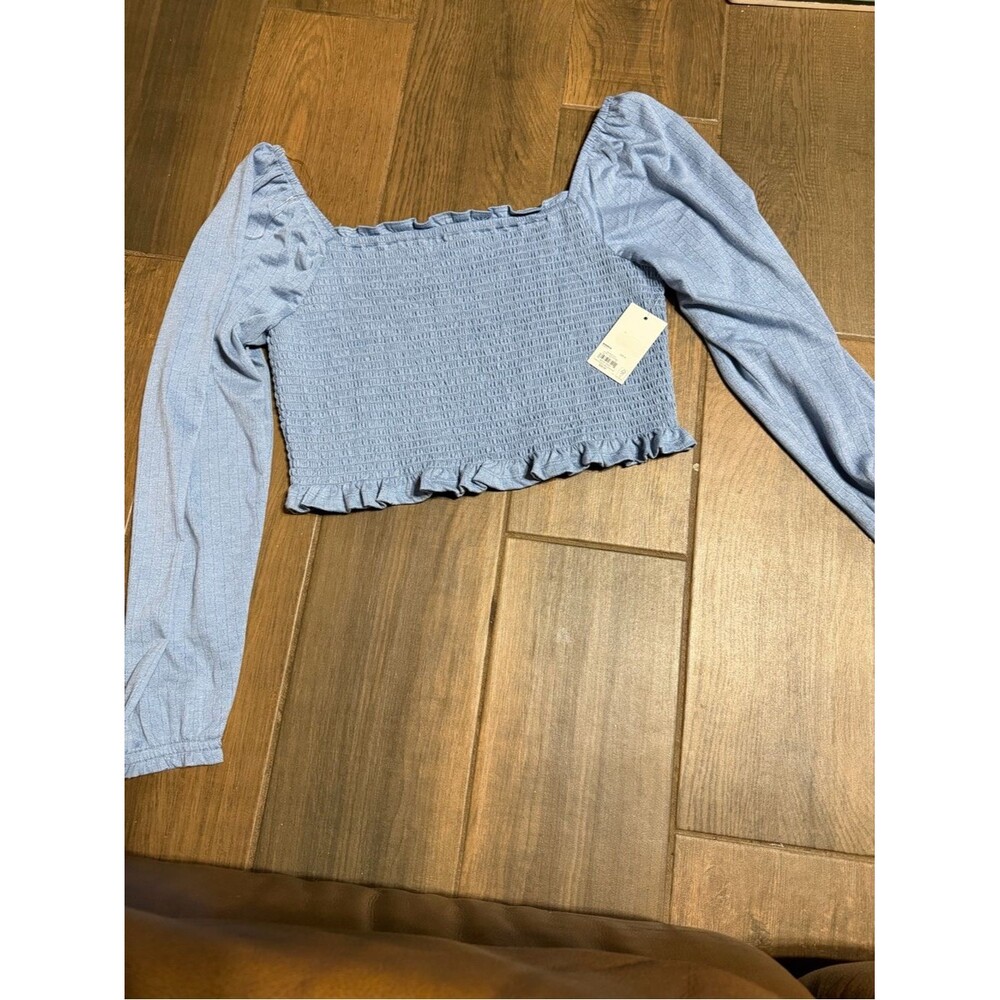 SO Light Blue Smocked Square-Neck Crop Top